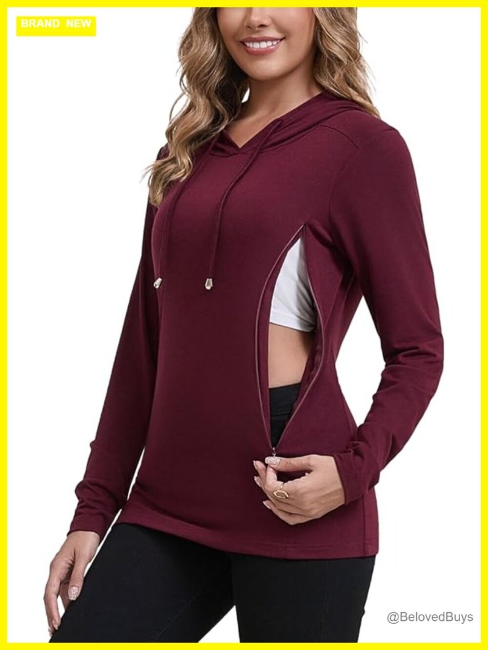 Nursing Hoodie with Hidden Zipper Long Sleeve Causal Sweatshirt Breast Pumping